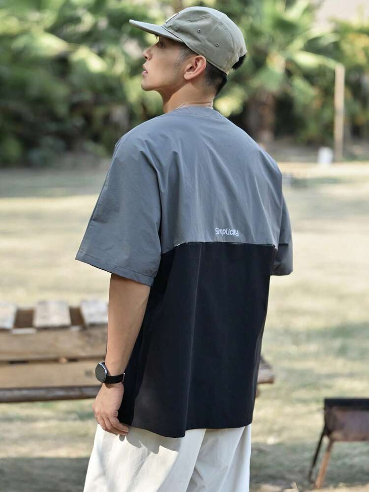 Men's Summer T-Shirt With Contrast Color Raglan Sleeves, Zipper Closure And Ventilation Design For Outdoor Activities