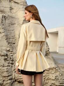 MOTF PREMIUM WOMEN'S WIDE SHOULDER CINCHED WAIST FLAP POCKET BELTED JACKET - Coffee Brown - View 3