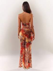 Radiana 性感优雅热带印花修身连衣裙，金属贝壳链镂空低胸连衣裙，性感露背连衣裙，海岛度假连衣裙，蓝色海洋连衣裙，薄纱连衣裙，沙滩连衣裙，泳衣罩衫连衣裙，豹纹连衣裙，适合夜晚、约会、聚会、派对、俱乐部、夜总会、鸡尾酒会、晚宴、音乐会、海岛度假、海滩、假日装扮 - 彩色 - 查看 3