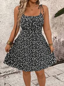 SHEIN PETITE CURVE Đầm chữ A dáng ôm, cổ vuông, thắt eo, dây mảnh, in hoa dành cho nữ cỡ lớn, thích hợp cho các buổi hẹn hò hàng ngày, du lịch, chụp ảnh và đi chơi. - Nhiều màu - Xem 6