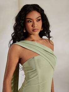 Opulessa Elegant Sage Green Summer Ruched Fitted Mini Dress, Night Out Party Date Outfits,Wedding Guest Christmas Luxury Evening Outfit For Women - Green - View 4