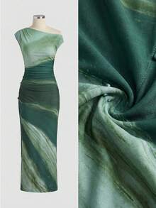 EastFlair Women's Tie-Dye Print Asymmetrical Collar Elegant Long Dress Chinese Style Patterns/Summer\Vacation\Wedding Guest Dresst\Party - Green - View 7