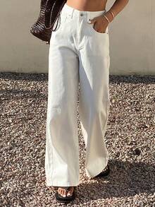 DAZY Women's Casual White Pocket Wide Leg Jeans, Spring/Summer - White - View 7