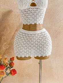 Soleia Women's Sexy Backless Pointelle Knit Halter Top And Mini Skirt Sweater Set For Beach Vacation, Does Not Include Waist Chain - White - View 6