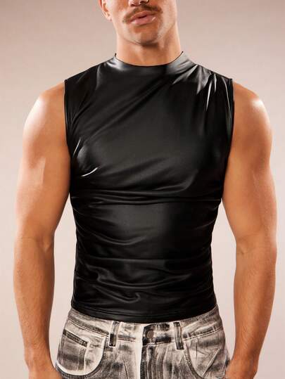 FeverCity Men's Summer Fashion Solid Color Ruched Slim Fit Tank Top