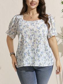 Comfylo 大码女式印花时尚百搭日常短袖衬衫 - 彩色 - 查看 7