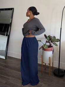 Tyla Gomez Women's Drawstring Waist Casual Loose Wide Leg Sweatpants,Fall,Fall Clothes For Women,Women's Winter Clothes - Navy Blue - View 4
