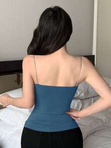 DAZY Women's Fitted Camisole Top With Built-In Padded Bust And Ruched Design, Suitable For Summer Wear - Teal Blue - View 2