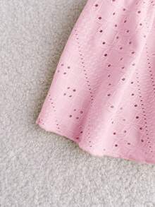 Tween Girls Knit Casual Vacation Versatile Hollow Textured Ruched A-Line Mini Skirt, Suitable For All Seasons - Baby Pink - View 5