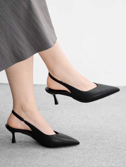 CUCCOO BIZCHIC Women's High-Heeled Shoes, Simple High-End Black Pointed Stilettos, Rear Strap Hollow High Heels, Workplace Commuting Daily Versatile Shoes