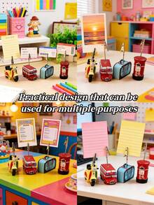 Joivida Giá đỡ giấy ghi chú bằng nhựa kiểu cổ điển dễ thương, vật trang trí bàn làm việc sáng tạo đáng yêu, kẹp ghi chú du lịch, bảng tin nhắn kiểu Anh cổ điển, kẹp giấy ảnh, kẹp ghi chú, kẹp giấy trang trí bàn làm việc, giá đựng thẻ để bàn kiểu cổ điển với hình xe buýt hai tầng, vali, ống hộp thư, xe máy, trang trí hoạt hình, thích hợp cho văn phòng, nhà cửa, du lịch và trang trí tiệc, giá đựng ghi chú và hình ảnh, món quà hoàn hảo cho bạn bè. - Nhiều màu - Xem 7