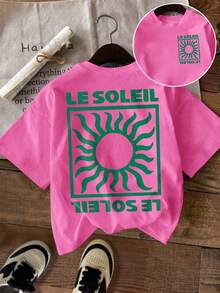 DrmWander Plus Size Summer Casual Sun & Letter Print Short Sleeve T-Shirt - Hot Pink - View 3
