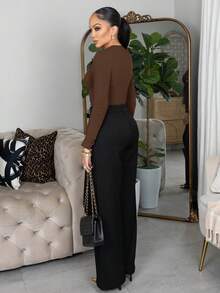 Melissa Matos 純色修身 T 卹春季女式連身衣 - 摩卡棕 - 查看 2
