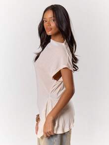 MUSERA Straight Neck Ruched Asymmetric Hem Top Winter NewYear Cute Sexy Going Out Evening Party Accented Valentines Day Spring Summer Holiday - Apricot - View 3