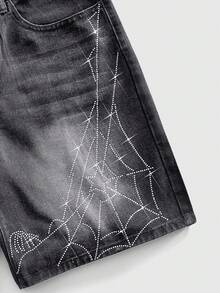 ROMWE MEN Men's Five-Pointed Star Distressed Denim Shorts - Black - View 4