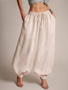 Hauture Women's Casual Vacation & Commute Striped Print Drawstring Waist Side Pockets Tapered Leg Pants - Multicolor - View 2