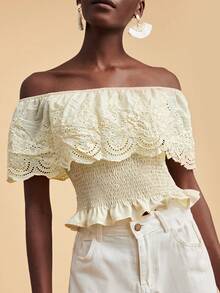 Travachic Embroidered Mesh Off-Shoulder Top - Yellow - View 7