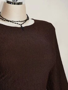 SHEIN ICON Camiseta negra de manga acampanada y bajo asimétrico para mujer de talla grande - Marrón - Ver 7