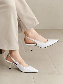 Women's High Heel Shoes, Fashion Versatile Commuting Work Shoes, French Style Summer Sandals - White Leather - View 2