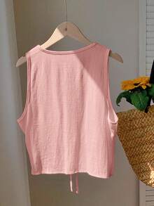Comfortcana 女士浅粉色亚麻系带露肩无袖上衣 - 淺粉色 - 查看 2