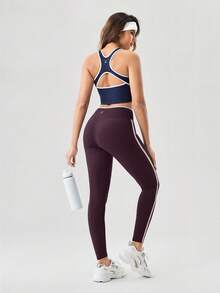 OutZeal Calça Legging Esportiva Feminina para Academia, Pilates, Controle de Abdômen, Secagem Rápida, Design em Blocos de Cores com Bolso - Roxa - Ver 7