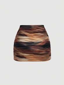 SHEIN MOD 两件套女士休闲简约褶皱紧身半身裙套装 - 彩色 - 查看 6