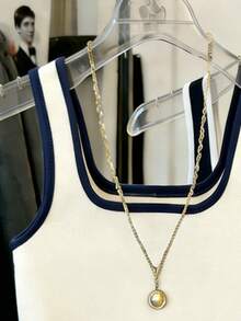 Resyla 女士夏季休闲撞色滚边方领修身背心 - 彩色 - 查看 3