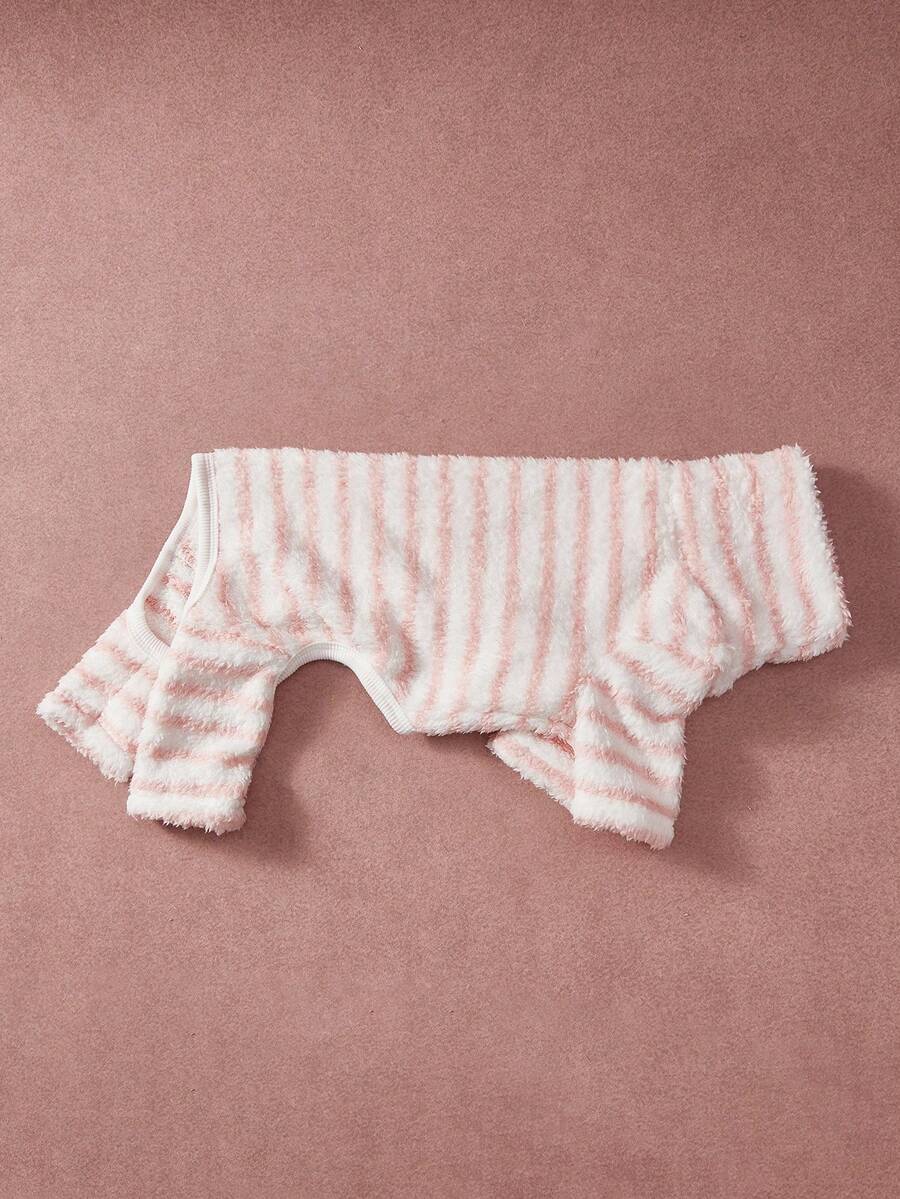 PETSIN Pawparrel 1pc Pet Autumn/Winter Double Sided Plush Elastic Comfortable Warm Stripe Fabric High Neck Dog Jumpsuit - Multicolor - View 1