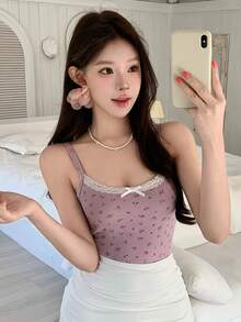 DAZY 女士花卉蕾丝吊带背心，网纱点缀，夏季款 - 淺粉色 - 查看 6
