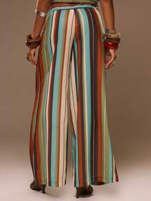 MUSERA Striped Low Rise Wide Leg Trousers Pants Spring Summer Vacation Beach Elegant Ibiza Festival Holiday Tajine - Multicolor - View 4