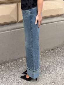 Jeta Ari Women's Jeans Retro Gray Blue Straight Leg Ninth Pants Turn-Down Cuffs Casual And Versatile, Going Out,Autumn Outfits For Women - Light Wash - View 6