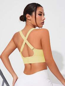 Gameset SHEIN Sport Nahtloser Damen Sport-BH mit verstellbaren Trägern - Butter Yellow - Übersicht 4