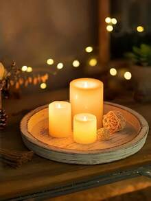 1pc Vintage Wooden Round Decorative Tray, Farmhouse Distressed Candle Holder Base, Home Living Room Incense Candle Plate - White - View 5