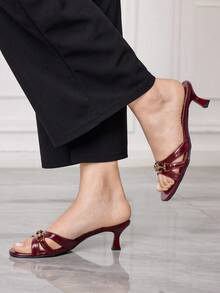 Sleekvia Summer New Belt Wear High-Heeled Women's Slippers - Deep burgundy - View 8