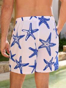Manfinity Swimmode 男士休闲海星印花沙滩短裤 - 白色 - 查看 3