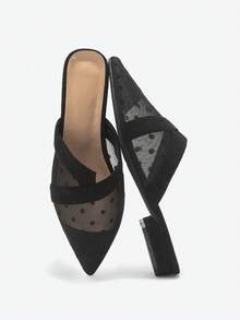 秋冬波点透视网眼平底穆勒鞋 - 黑色 - 查看 5