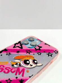 THE POWERPUFF GIRLS X SHEIN 飞天小女警花花手机壳，闪亮软TPU保护套，粉色涂鸦星星印花，可爱卡通人物设计，防震保护套，日常使用及生日礼物，适合女孩和卡通迷，兼容iPhone，兼容iPhone 11/12/13/14/15/16/17 Pro Max，手机配件，快速发货 - 粉色 - 查看 6