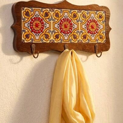 Cirelle Giá treo chìa khóa gắn tường họa tiết gạch men 1 mảnh – Giá treo chìa khóa sáng tạo cho cửa trước, lối vào và hành lang, điểm nhấn trang trí nhà kiểu cổ điển.