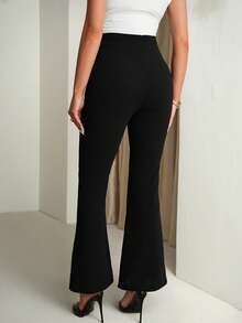 MaterniChic Pregnant Women's Solid Color Slit Hem Elegant Flare Leg Pants Summer - Black - View 2