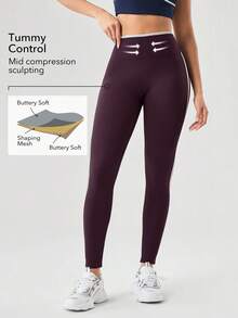 OutZeal Calça Legging Esportiva Feminina para Academia, Pilates, Controle de Abdômen, Secagem Rápida, Design em Blocos de Cores com Bolso - Roxa - Ver 2