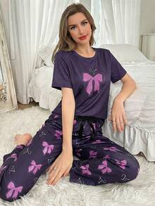 Bộ đồ ngủ tay ngắn in hình nơ - Nhiều màu - Xem 4