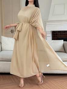 DAZY 2 piezas/Set Vestido de mujer de gasa con tirantes finos, vestido de gala formal - Albaricoque - Ver 2