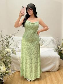 CovetEZ Vestido de tirantes elegante de unicolor y jacquard para tallas grandes en verano - Multicolor - Ver 5