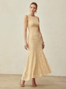 MOTF PREMIUM Đầm ren không tay dáng đuôi cá thanh lịch, thích hợp mặc hàng ngày và hẹn hò, mùa xuân/hè. - Màu Khaki - Xem 4