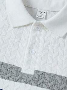SHEIN Teen Boys' Casual Comfortable Versatile Colorblock Printed Polo Shirt, Teen Boy - White - View 5
