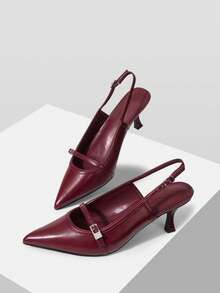 MOTF WOMEN POINTED TOE BUCKLE PUMPS - Burgundy - View 3