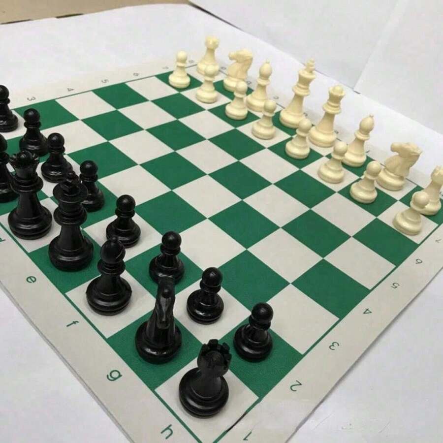 1 Set International Chess Game Set, Green & White Board, Black & White King, Educational & Entertaining, Halloween/Thanksgiving/Christmas Gift,Adult Party Games Suitable For Halloween/Christmas/Thanksgiving - Green - View 1