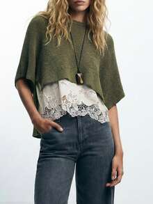 Maija Olive Green Women's Knitted Shawl Cardigan With Sleeves  Spring Summer Beach Outfits Inconsistency In Front And Back Essential For Fashion Enthusiasts - Army Green - View 2