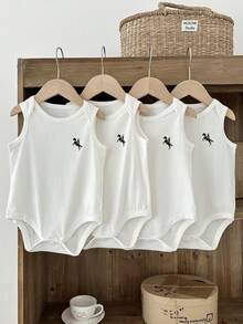 4pcs/Set Baby Boy Summer Casual Knight Print Sleeveless Romper - White - View 7