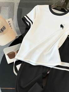 Resyla 女士撞色滚边上衣和裤子两件套 - 彩色 - 查看 3